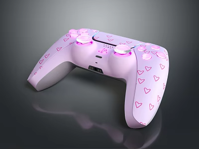 Adorable Pink Game Controller With Heart Patterns And Illuminated Buttons For Gaming Entertainment 3d model