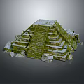 Cartoon Style Ancient Pyramid Scene with Green Moss Covered Steps and Scattered Stones