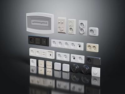Simon Electrical Sockets And Switches With Various Designs And White Gray Panels 3d model