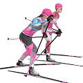 Active Woman In Ski Suit With Poles Skis And Dynamic Skiing Poses