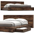 Modern Wooden Double Bed With Headboard And Drawer Storage Design