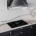 Modern Kitchen Interior With Black White Cabinetry Marble Island Countertops And Wine Rack