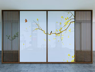 New Chinese Style Screen Zen Screen Partition Carved Partition Wooden Partition Flower and Bird Picture 3d model