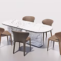 Modern Dining Table Set With Marble Top And Six Brown Dining Chairs 3d model