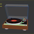 Vintage Record Player with Wooden Base Silver Case Transparent Cover and Black Turntable