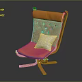 Comfortable Orange Leisure Chair With Tufted Backrest Wooden Frame And Checkered Pillow