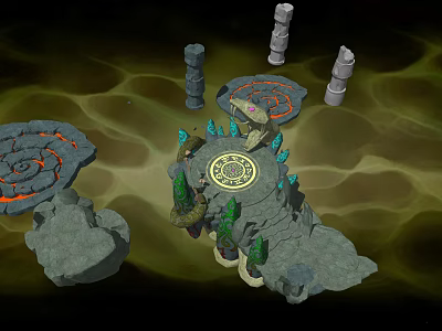 Mystical Stone Platform With Circular Patterns Green Plants And Stone Pillars 3d model