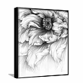 Black And White Botanical Drawing Of Detailed Flower With Intricate Petals Art
