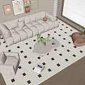 Modern Cream Style Sofa Coffee Table Combination Multiplayer Sofa Single Person Sofa Hanging Picture Floor Lamp 3d model