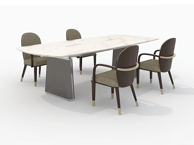 Modern White Marble Conference Table With Four Sleek Upholstered Chairs 3d model