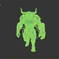 Blue Horned Armored Muscular Humanoid Creature With Glowing Details And Orange Accents