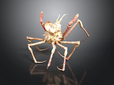 Giant Spider Crab With Long Legs Reddish Brown Spiky Exoskeleton On Black Background 3d model