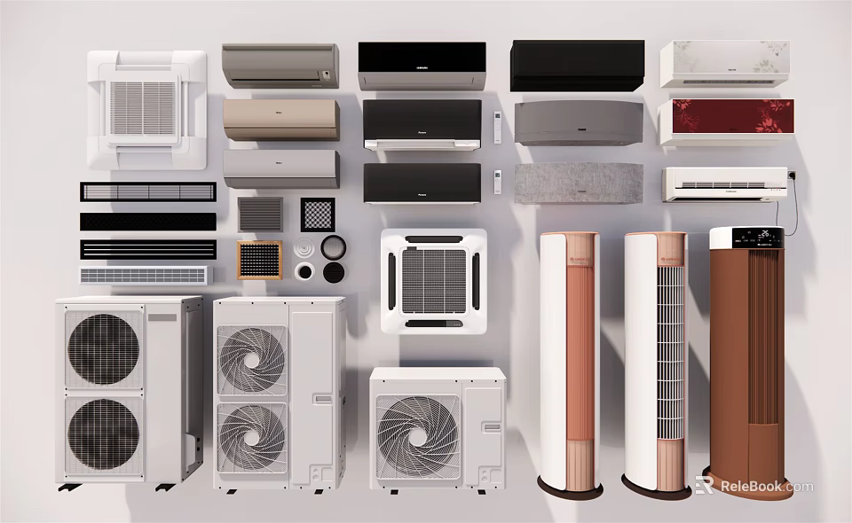 Various Styles of Air Conditioners and Fans Collection for Home Cooling Use 3d model 