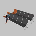 Public Waiting Area Metal Chairs With Black And Brown Seats Arranged In Rows