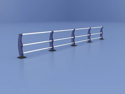 Architectural Railing With Blue Support Posts And White Horizontal Rails 3d model