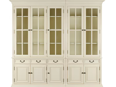 Classic White Bookcase With Glass Panel Doors And Drawer Cabinet Storage Design 3d model