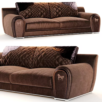 Brown Diamond Tufted Double Sofa With Decorative Armrest And Upholstered Design 3d model