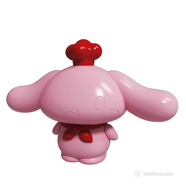 Cute Pink Cartoon Rabbit Figurine Wearing Red Chef Hat And Bow Tie 3d model 