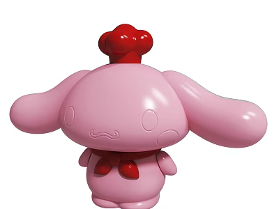 Cute Pink Cartoon Rabbit Figurine Wearing Red Chef Hat And Bow Tie 3d model