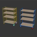 Two Blue Frame Multi Layer Display Shelves With Wheels And Wooden Layers 3d model