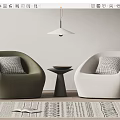 Pierre Single Sofa Lazy Sofa Chandelier Side Carpet 3d model