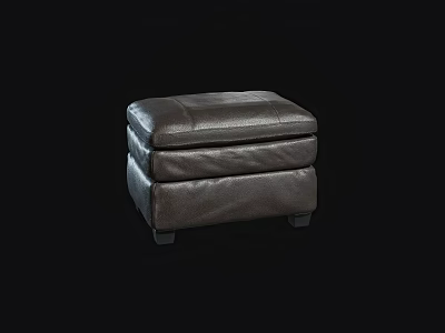 Modern Square Leather Stool With Stacked Layers And Sturdy Black Legs 3d model