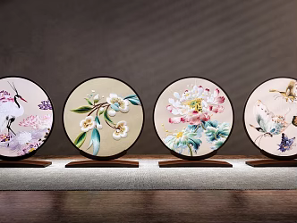 New Chinese Style Other Ornaments Intangible Cultural Heritage Suzhou Embroidery Ornaments Embroidery Crafts Manual Embroidery Ornaments Suzhou Embroidery Screen Table Ornaments Group Fan Flower Embroidery Ornaments 3d model