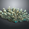Vibrant Coral Polyps Displaying Colorful Branching Structures With Iridescent Blue Green Tones