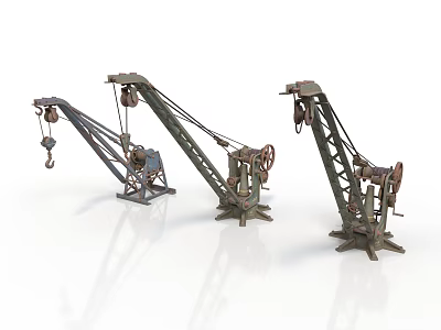 Three Different Design Functional Vehicle Models With Metal Structure Boom Pulley Hook And Stable Base 3d model