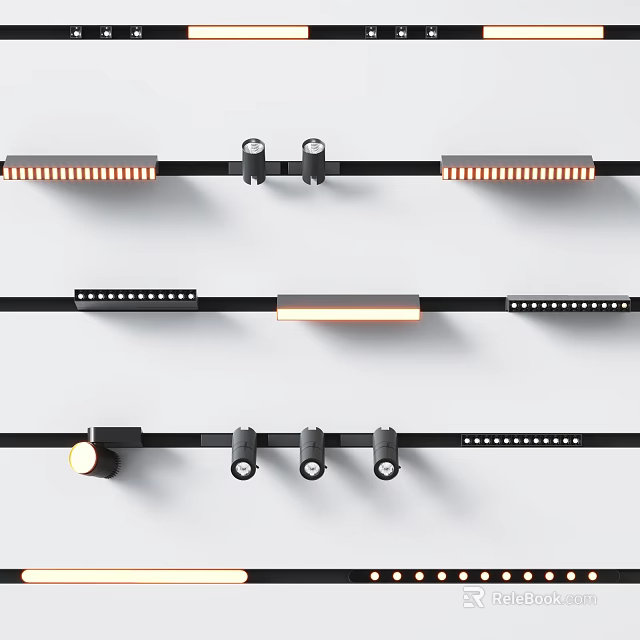 Modern Downlights and Spotlights Track System With Adjustable Heads and Sleek Design 3d model 