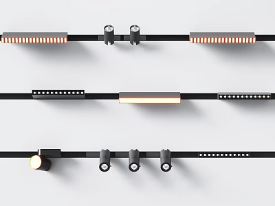 Modern Downlights and Spotlights Track System With Adjustable Heads and Sleek Design 3d model