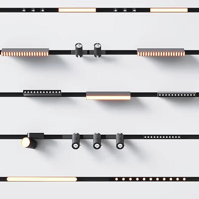 Modern Downlights and Spotlights Track System With Adjustable Heads and Sleek Design 3d model