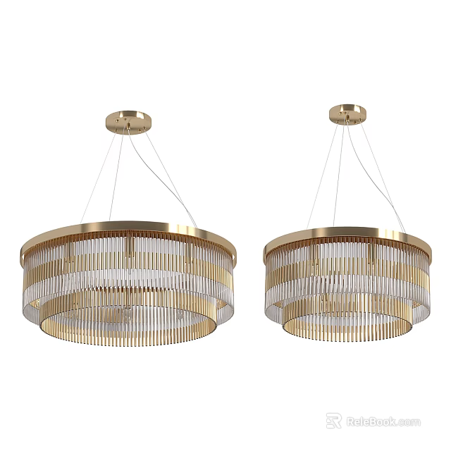 Elegant Modern Gold Circular Chandelier With Striped Design And Glass Elements 3d model