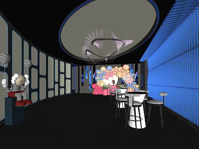 Modern KTV Interior Design with Blue Walls Chandelier and Seating Area 3d model
