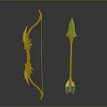 Fantasy Style Bow And Arrow Weapon Design With Blue Accents And Feather Details