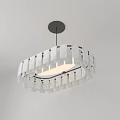 Circular Modern Chandelier with Transparent and White Rectangular Panels Hanging from White Ceiling 3d model
