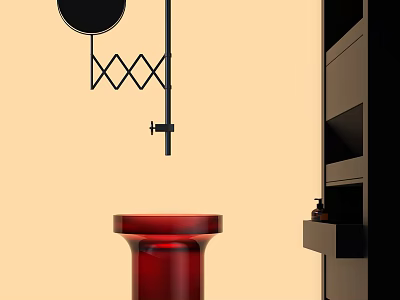 Stylish Modern Red Washbasin with Black Hanging Fixture and Side Cabinet in Minimalist Interior 3d model