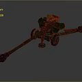 Military Field Cannon In Green With Metal Wheels Long Barrel And Vintage Carriage