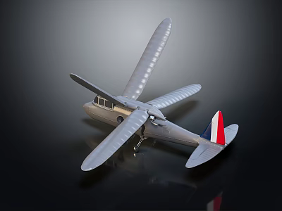 Gray Fighter Jet Model Featuring Wing Windows And Red White Blue Tail Fin On Dark Reflective Background 3d model