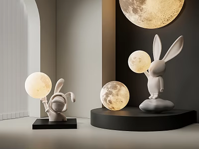 Rabbit Shaped Moon Light Floor Lamp Modern Decorative Home Lighting Design 3d model