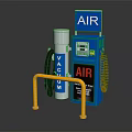Blue Air Pump Station With VAIDE Sign Silver Pole And Yellow Rail Equipment