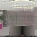 Modern Boutique Interior With Curved Shelves Pink Accent Sofa And Plant Lighting