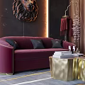 Luxurious Living Room Interior With Red Sofa Gray Chairs Gold Table And Lion Head Decoration
