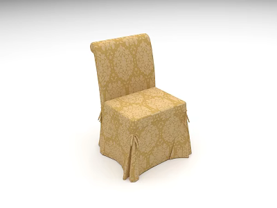 Elegant Yellow Patterned Dining Chair With Fabric Upholstery And Pleated Skirt 3d model