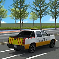 Essential Road Facilities With Warning Light Vehicle White Lane Markings And Colored Sidewalk