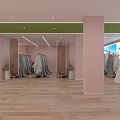 Bridal Shop Interior With Wedding Dresses Display Pink Walls Wooden Flooring And Green Ceiling