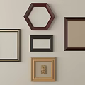 Wooden Picture Frames With Various Shapes And Colors Hanging On Wall