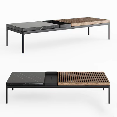 Modern Coffee Table With Black And Wooden Top Design And Sleek Metal Legs Style 3d model