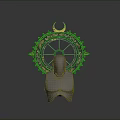 Decorative Wheel Structure With Crescent Moon And Golden Decorations On Mannequin Torso