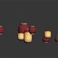Traditional Decorative Furniture With Red And Yellow Hanging Lanterns For Home
